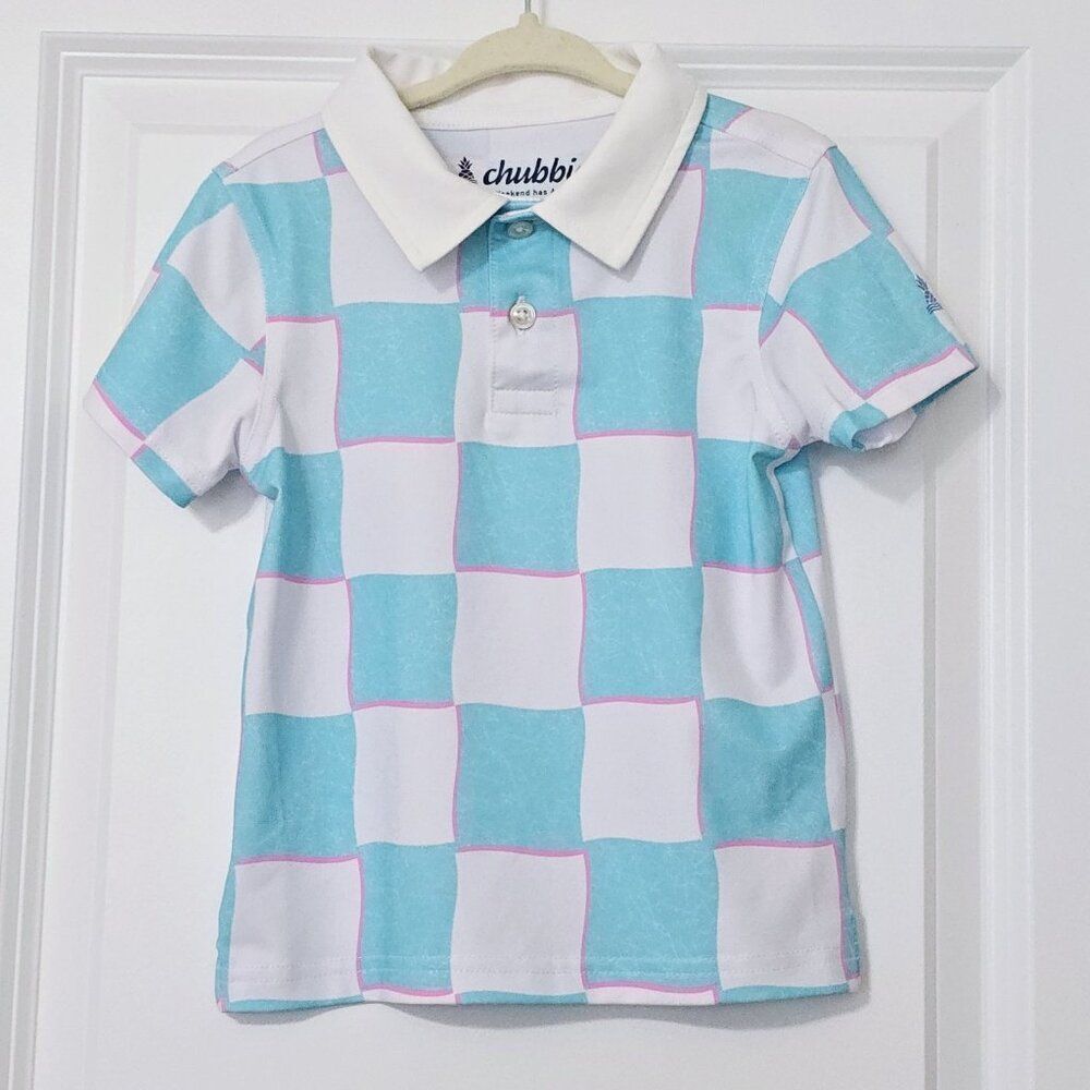 NWOT Chubbies‎ Boys 2T The Pawn Short Sleeve Checkered Performance Polo